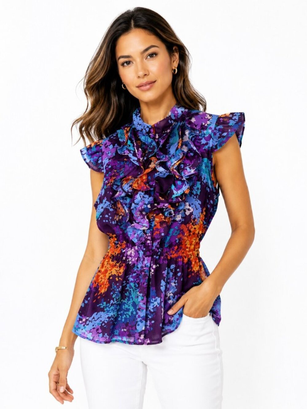 Ali & Kris Abstract Print Ruffle Sleeveless Top